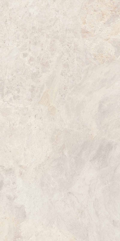 Dettaglio piastrella per pavimenti e rivestimenti in gres porcellanato effetto marmo grigio della collezione Versilia di Ceramiche Keope, formato 60x120, colore Fiorito Ivory