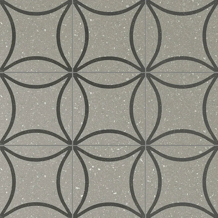 Dettaglio Piastrella da pavimento e rivestimento in gres porcellanato serie Terrasale di Marca Corona, effetto graniglia con decoro geometrico, opaco, formato 20x20 cm, Colore Astro Cenere