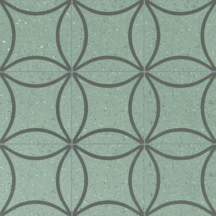 Dettaglio Piastrella da pavimento e rivestimento in gres porcellanato serie Terrasale di Marca Corona, effetto graniglia con decoro geometrico, opaco, formato 20x20 cm, Colore Astro Bamboo
