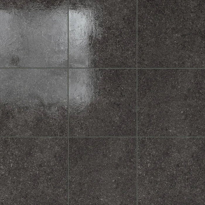 Dettaglio Piastrella da pavimento e rivestimento in gres porcellanato serie Terrasale di Marca Corona, effetto graniglia, lucido, formato 20x20 cm, Colore Nero Lacca