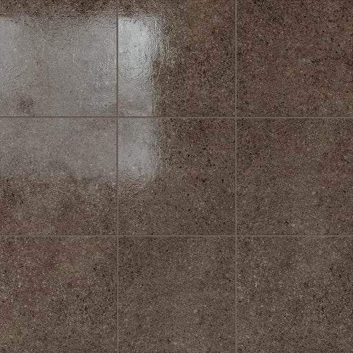 Dettaglio Piastrella da pavimento e rivestimento in gres porcellanato serie Terrasale di Marca Corona, effetto graniglia, lucido, formato 20x20 cm, Colore Bruno Lacca
