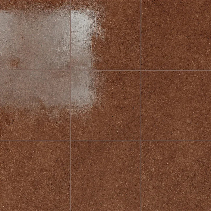 Dettaglio Piastrella da pavimento e rivestimento in gres porcellanato serie Terrasale di Marca Corona, effetto graniglia, lucido, formato 20x20 cm, Colore Rosso Lacca