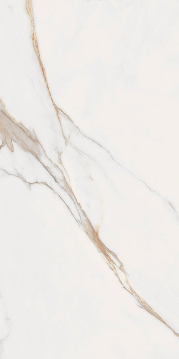 Dettaglio piastrella in gres porcellanato effetto marmo, Ceramiche Keope - Collezione Elements Lux, formato 60x120 cm, finitura natural r9, colore Calacatta Gold. Ideale per pavimenti e rivestimenti di design.