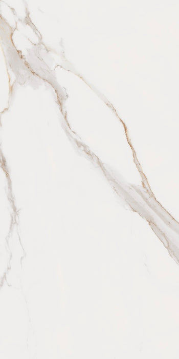 Dettaglio piastrella in gres porcellanato effetto marmo, Ceramiche Keope - Collezione Elements Lux, formato 60x120 cm, finitura lappata, vellutata al tatto, colore Calacatta Gold. Ideale per pavimenti e rivestimenti di design.