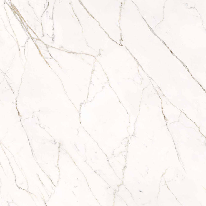 Dettaglio piastrella in gres porcellanato effetto marmo, Ceramiche Keope - Collezione Elements Lux, formato 120x120 cm, finitura lappata, colore Calacatta Statuarietto. Ideale per pavimenti e rivestimenti di design.