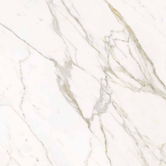 Dettaglio piastrella in gres porcellanato effetto marmo, Ceramiche Keope - Collezione Elements Lux, formato 60x60 cm, finitura natural r9, colore Calacatta Statuarietto. Ideale per pavimenti e rivestimenti di design.