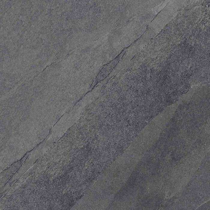dettaglio piastrella per pavimento e rivestimento effetto pietra ardesia. collezione Ubik, formato 60x60, colore Anthracite