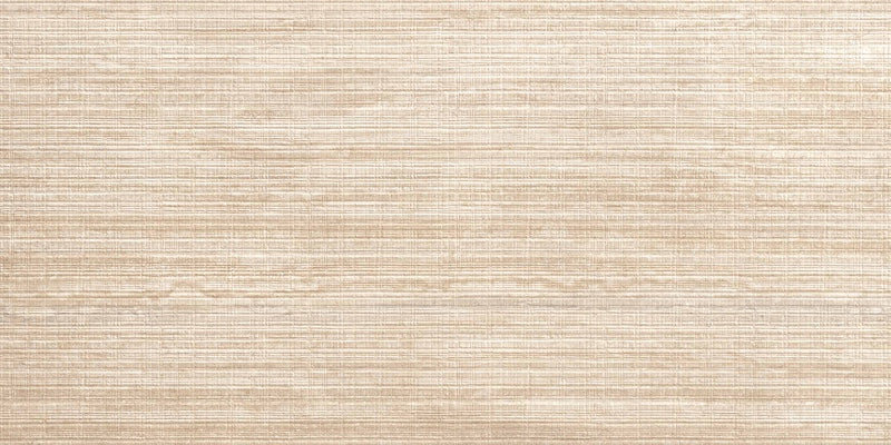Dettaglio piastrella in gres porcellanato effetto pietra naturale rigata leggermente a rilievo. Omnia di ceramiche keope 60x120 colore Romano Sand Crossing 3D