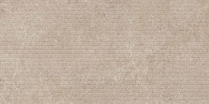 Dettaglio piastrella per rivestimento in gres porcellanato effetto pietra quarzite rigato di Ceramiche Keope, collezione Arkè, formato 60x120, colore Beige Line 3D