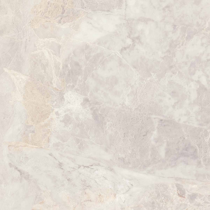 Dettaglio piastrella per pavimenti e rivestimenti in gres porcellanato effetto marmo grigio della collezione Versilia di Ceramiche Keope, formato 60x60, colore Fiorito Ivory