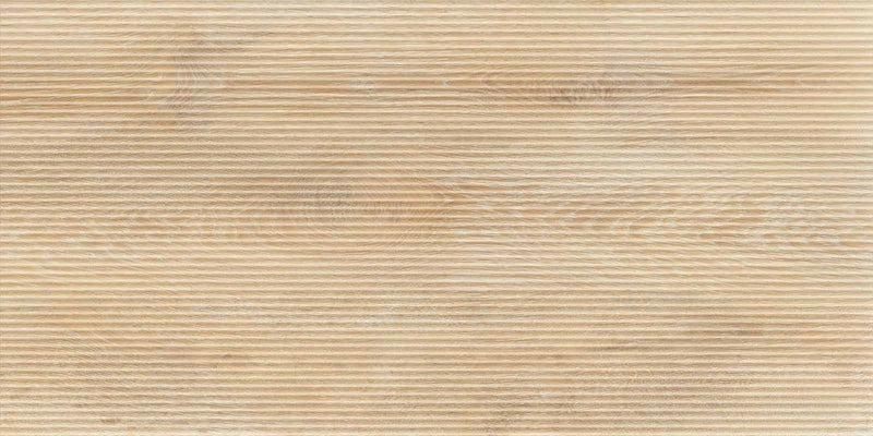Dettaglio piastrella in gres porcellanato effetto legno rovere rigato leggermente in rilievo. Unica di ceramiche keope 60x120 colore Almond