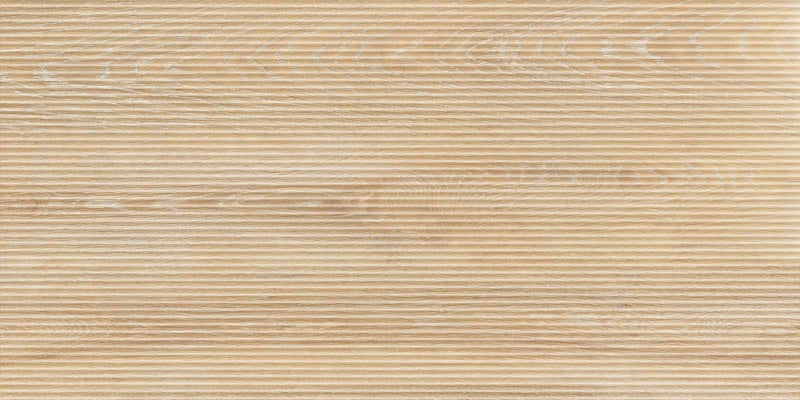 Dettaglio piastrella in gres porcellanato effetto legno rovere rigato leggermente in rilievo. Unica di ceramiche keope 60x120 colore Almond