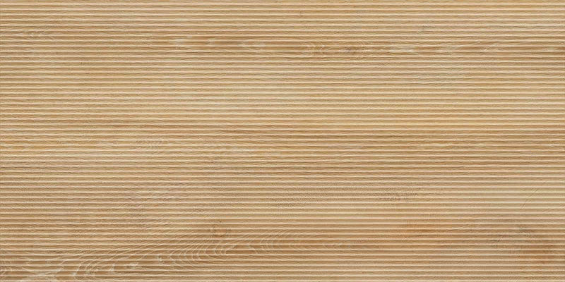 Dettaglio piastrella in gres porcellanato effetto legno rovere rigato leggermente in rilievo. Unica di ceramiche keope 60x120 colore Honey