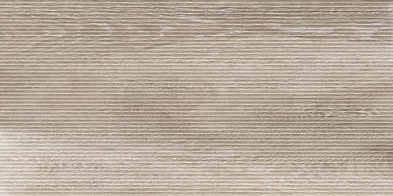 Dettaglio piastrella in gres porcellanato effetto legno rovere rigato leggermente in rilievo. Unica di ceramiche keope 60x120 colore Grey