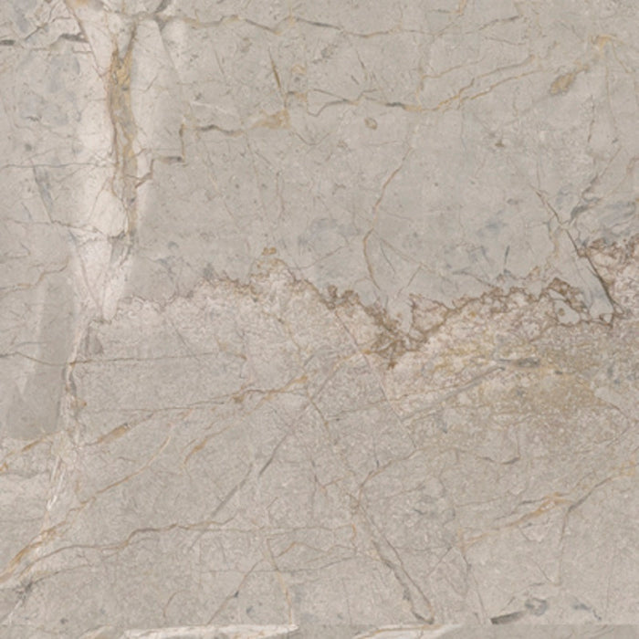 Dettaglio piastrella in gres porcellanato effetto marmo, Ceramiche Keope - Collezione Elements Lux, formato 120x120 cm, finitura silky, vellutata al tatto, colore Silver Grey. Ideale per pavimenti e rivestimenti di design.