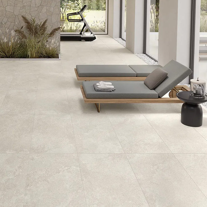 Dettaglio pavimento in gres porcellanato effetto pietra quarzite di Ceramiche Keope, collezione Arkè, formato 30x60, colore Ivory