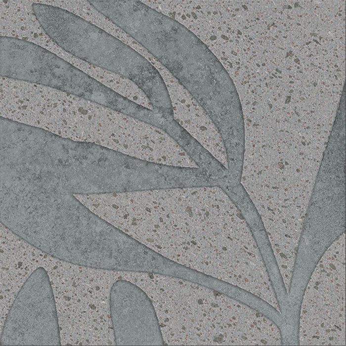 dettaglio piastrella per rivestimento in gres porcellanato effetto pietra lavica opaco decorato astratto in gres smaltato lucido, formato 20x20, collezione Lavica di Keope, colore Stromboli Grey