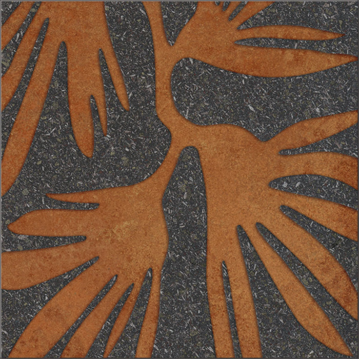 dettaglio piastrella per rivestimento in gres porcellanato effetto pietra lavica opaco decorato astratto in gres smaltato lucido, formato 20x20, collezione Lavica di Keope, colore Vulcano Anthracite