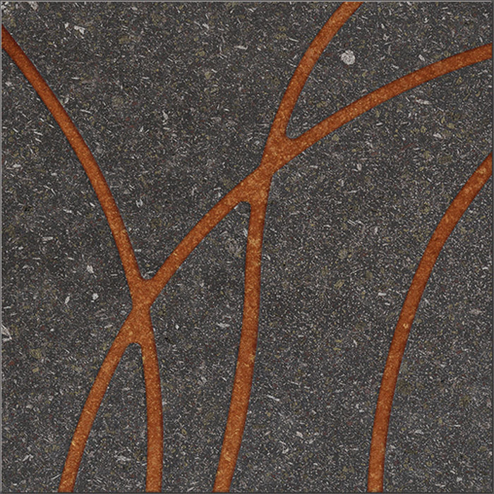 dettaglio piastrella per rivestimento in gres porcellanato effetto pietra lavica opaco decorato astratto in gres smaltato lucido, formato 20x20, collezione Lavica di Keope, colore Vulcano Anthracite