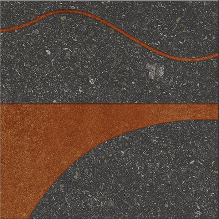 dettaglio piastrella per rivestimento in gres porcellanato effetto pietra lavica opaco decorato astratto in gres smaltato lucido, formato 20x20, collezione Lavica di Keope, colore Vulcano Anthracite