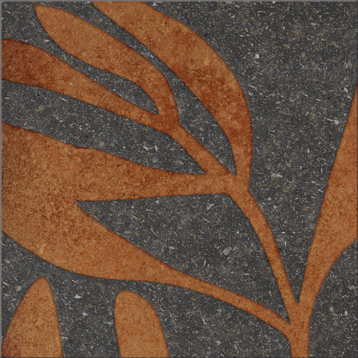 dettaglio piastrella per rivestimento in gres porcellanato effetto pietra lavica opaco decorato astratto in gres smaltato lucido, formato 20x20, collezione Lavica di Keope, colore Vulcano Anthracite