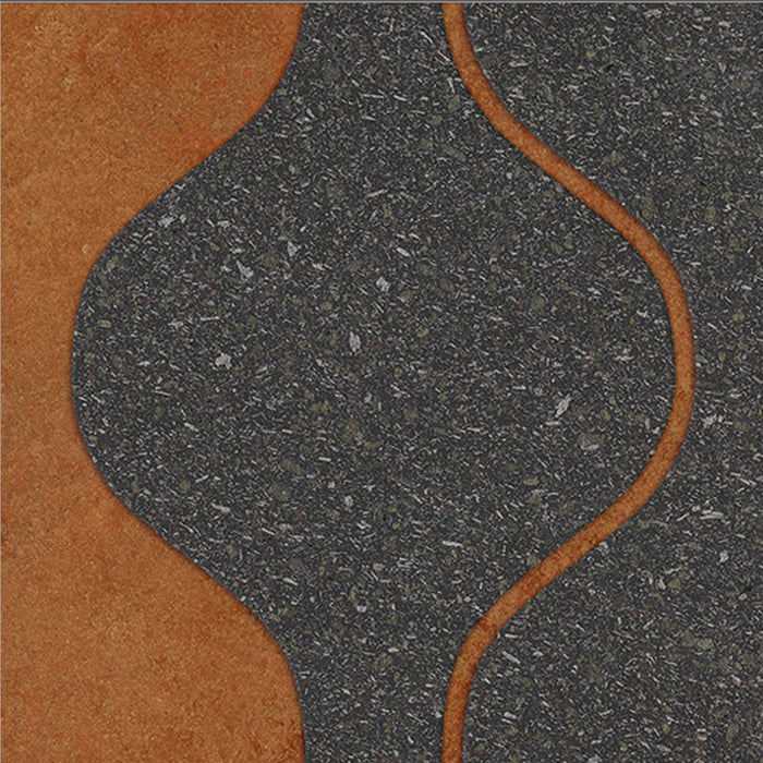 dettaglio piastrella per rivestimento in gres porcellanato effetto pietra lavica opaco decorato astratto in gres smaltato lucido, formato 20x20, collezione Lavica di Keope, colore Vulcano Anthracite