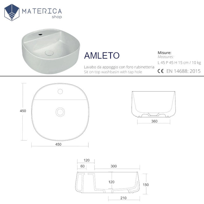 schda tecnica del lavabo LA1675 della serie Amleto sanitari di design