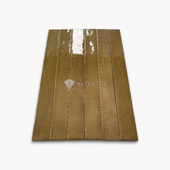 Foto piastrella per rivestimento interno in gres porcellanato effetto mattoncino lucido della collezione Life di Ceramica Rondine, formato 4.8x45 cm, colore Dijon