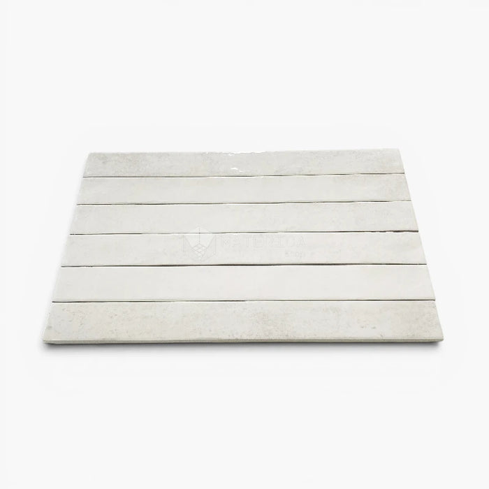 Foto piastrelle per rivestimento interno in gres porcellanato effetto mattoncino lucido della collezione Life di Ceramica Rondine, formato 4.8x45 cm, colore White