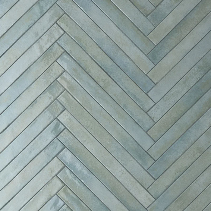Rivestimento interno in gres porcellanato effetto mattoncino lucido a spina di pesce, collezione Life di Ceramica Rondine, formato 4.8x45 cm, colore Turquoise