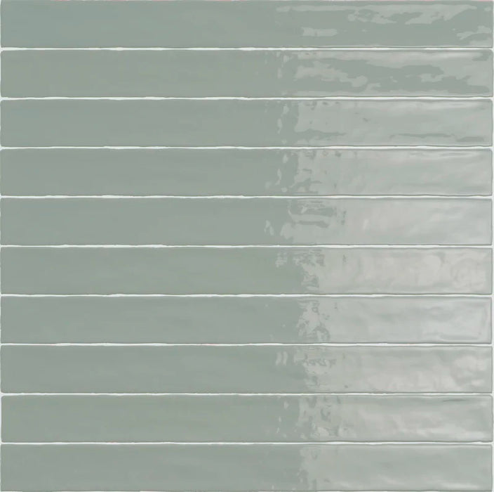 Piastrella ceramica pasta bianca Linea Verde Mente 5x50 Eccentrico, effetto mattoncino lucido.