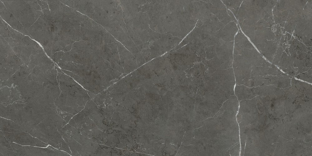 Dettaglio Piastrella per pavimento e rivestimento in gres porcellanato effetto marmo lucido, serie La Marmoteca di Gardenia orchidea, colore grey stone 60x120 lux 1