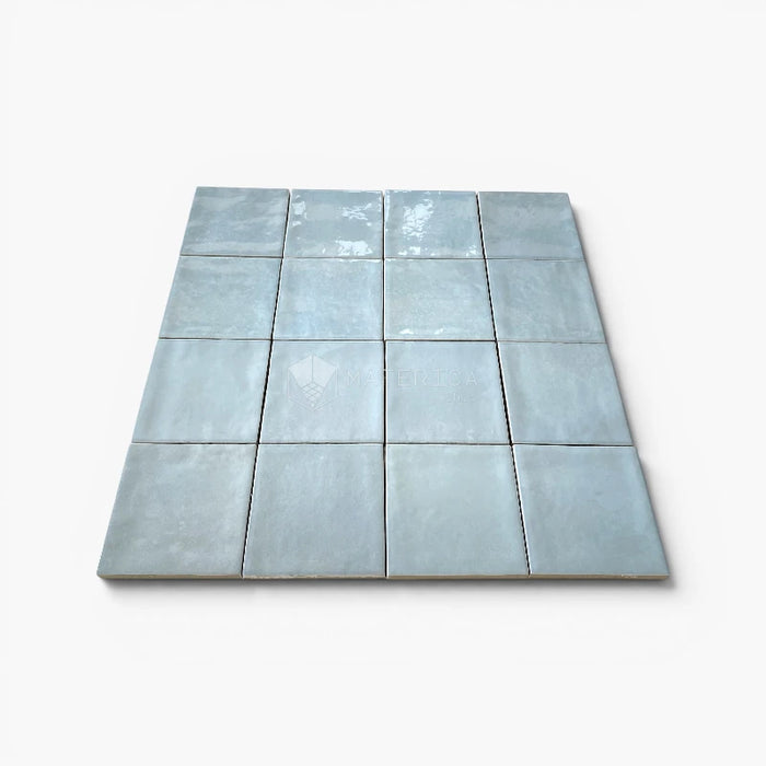 Foto piastrella per rivestimento in gres porcellanato effetto mattoncino lucido 10x10 cm della collezione Marrakech, colore Light Blue di Ceramica Rondine