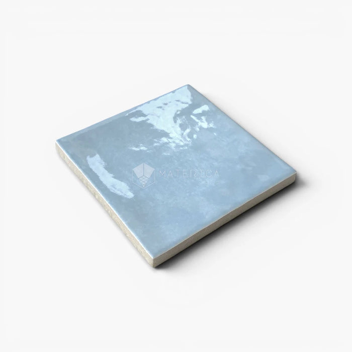 Foto piastrella per rivestimento in gres porcellanato effetto mattoncino lucido 10x10 cm della collezione Marrakech, colore Light Blue di Ceramica Rondine