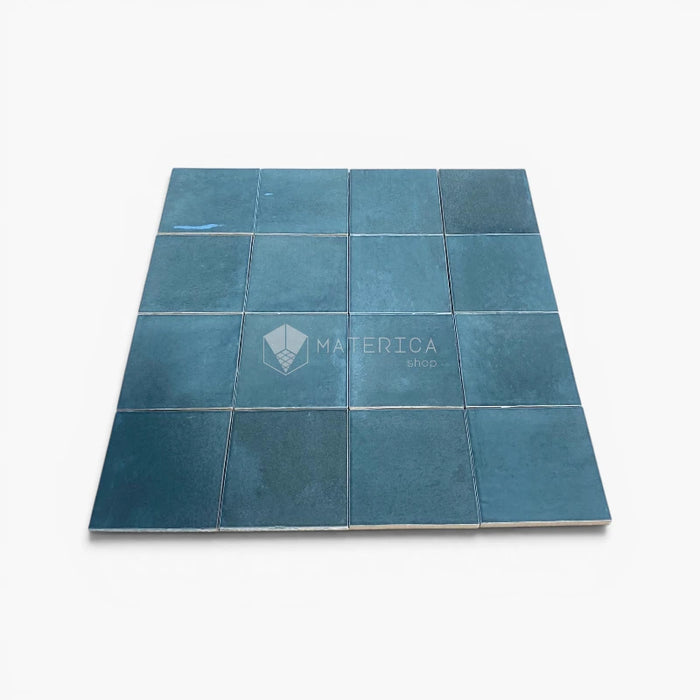 Foto piastrelle per rivestimento in gres porcellanato effetto mattoncino lucido 10x10 cm della collezione Marrakech, colore Ocean di Ceramica Rondine