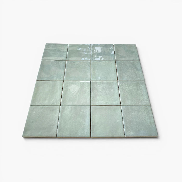 Foto piastrella per rivestimento in gres porcellanato effetto mattoncino lucido 10x10 cm della collezione Marrakech, colore Sea Water di Ceramica Rondine