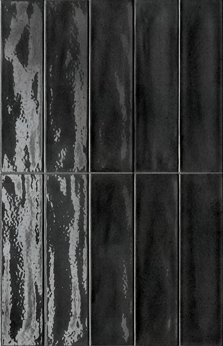 Dettaglio Piastrella da rivestimento in gres porcellanato serie Multiforme 1741 di Marca Corona, effetto mattoncino lucido, formato 7.5x30 cm, Colore Ossidiana