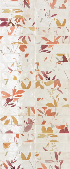 Dettaglio Piastrella da rivestimento in gres porcellanato serie Multiforme 1741 di Marca Corona, effetto mattoncino lucido, formato 7.5x30 cm, Colore Ramage Caldo