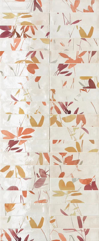 Dettaglio Piastrella da rivestimento in gres porcellanato serie Multiforme 1741 di Marca Corona, effetto mattoncino lucido, formato 7.5x30 cm, Colore Ramage Caldo