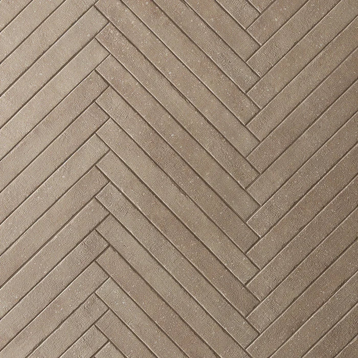 Posato a spina di pesce della piastrella per pavimento e rivestimento interno in gres porcellanato effetto mattoncino e graniglia della collezione Mixture di Ceramica Rondine, formato 4.8x45 cm, colore Beige