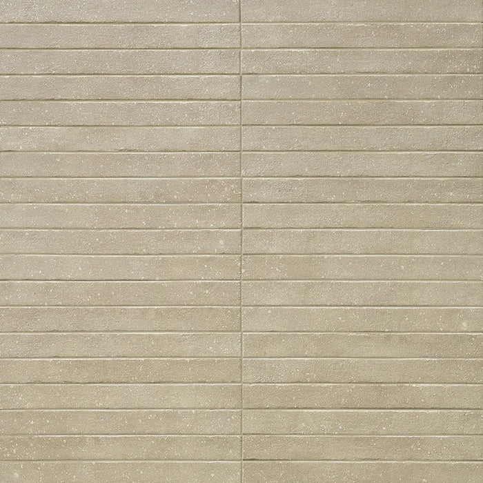 Posato a correre della piastrella per pavimento e rivestimento interno in gres porcellanato effetto mattoncino e graniglia della collezione Mixture di Ceramica Rondine, formato 4.8x45 cm, colore Beige