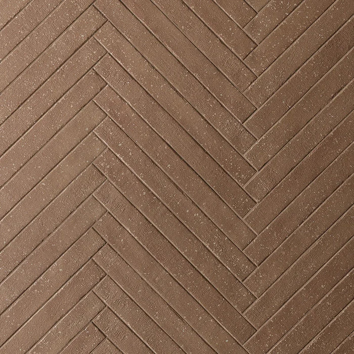 Posato a spina di pesce della piastrella per pavimento e rivestimento interno in gres porcellanato effetto mattoncino e graniglia della collezione Mixture di Ceramica Rondine, formato 4.8x45 cm, colore Cardboard