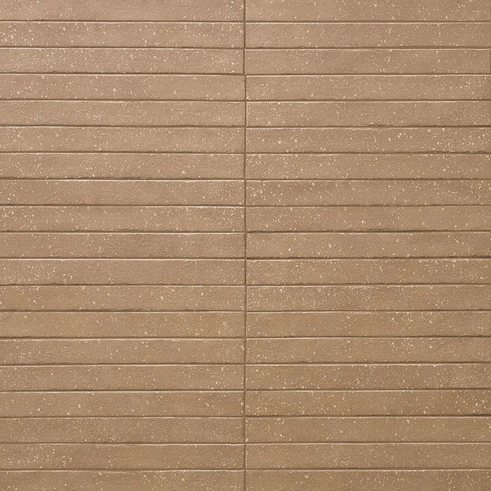 Posato a correre della piastrella per pavimento e rivestimento interno in gres porcellanato effetto mattoncino e graniglia della collezione Mixture di Ceramica Rondine, formato 4.8x45 cm, colore Cardboard