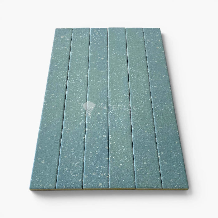 Foto piastrelle per pavimento e rivestimento interno in gres porcellanato effetto mattoncino e graniglia della collezione Mixture di Ceramica Rondine, formato 4.8x45 cm, colore Cerulean