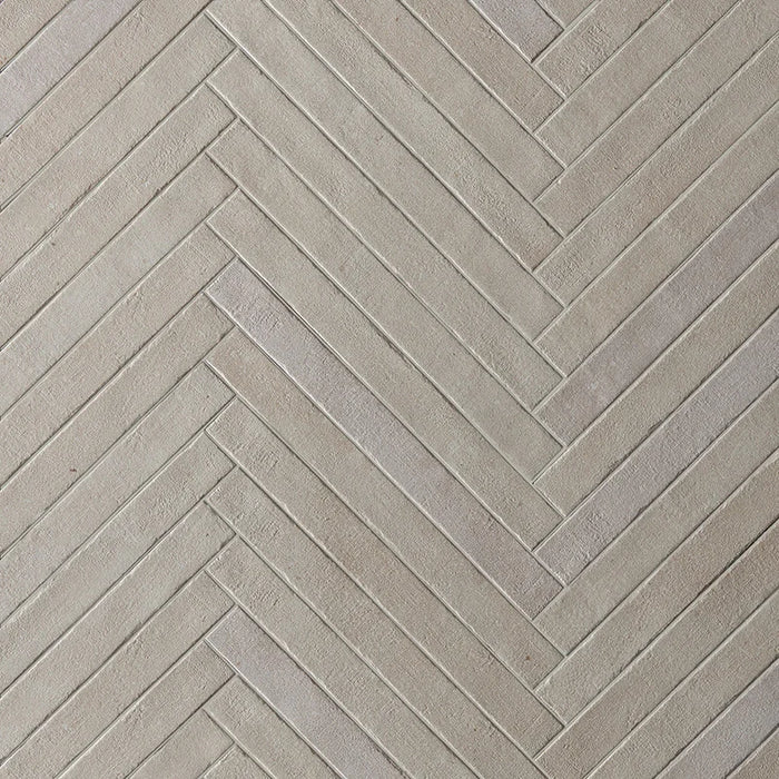 Posato a spina di pesce della piastrella per pavimento e rivestimento interno in gres porcellanato effetto mattoncino e graniglia della collezione Mixture di Ceramica Rondine, formato 4.8x45 cm, colore Ivory