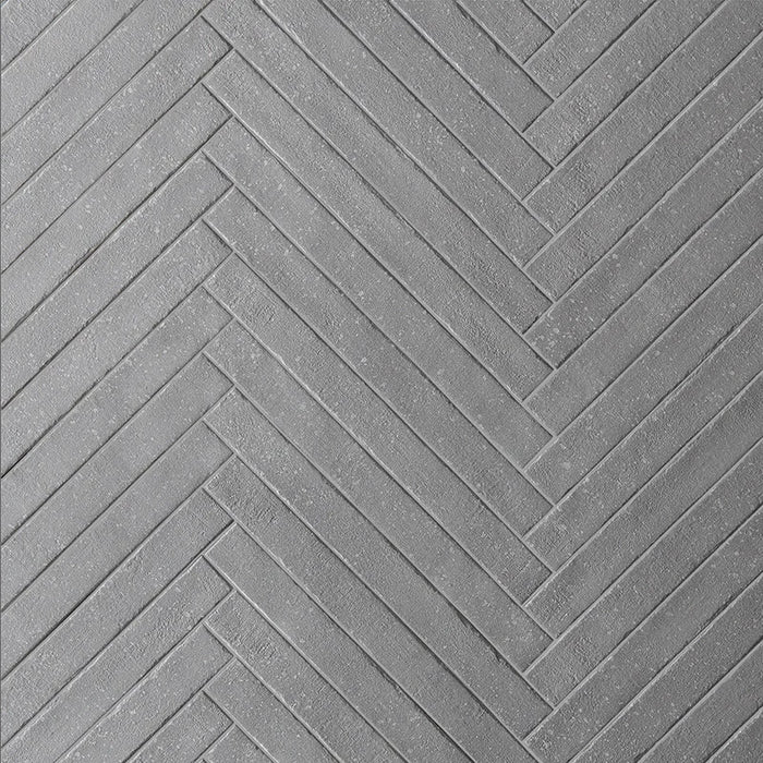 Posato a spina di pesce della piastrella per pavimento e rivestimento interno in gres porcellanato effetto mattoncino e graniglia della collezione Mixture di Ceramica Rondine, formato 4.8x45 cm, colore Light Grey