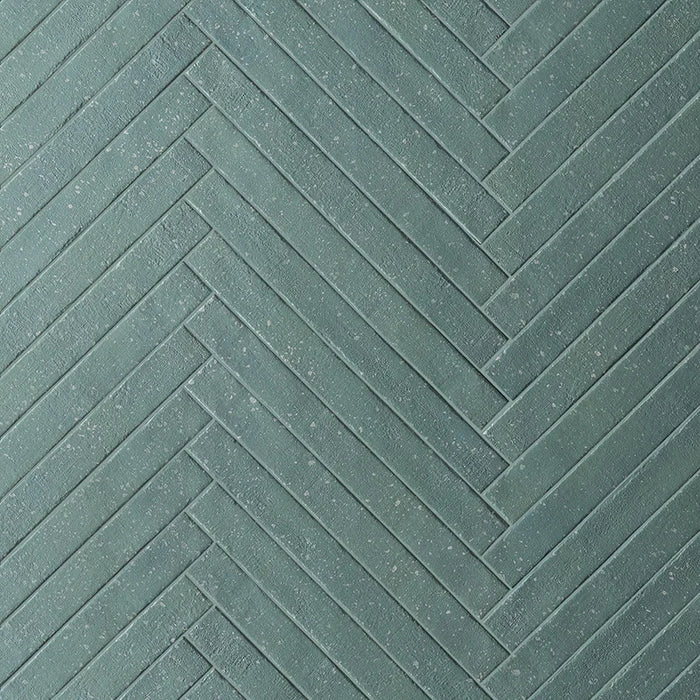 Posato a spina di pesce della piastrella per pavimento e rivestimento interno in gres porcellanato effetto mattoncino e graniglia della collezione Mixture di Ceramica Rondine, formato 4.8x45 cm, colore Natural Green