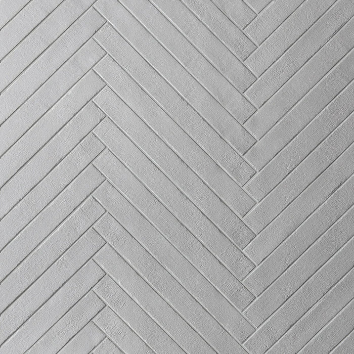 Posato a spina di pesce della piastrella per pavimento e rivestimento interno in gres porcellanato effetto mattoncino e graniglia della collezione Mixture di Ceramica Rondine, formato 4.8x45 cm, colore White