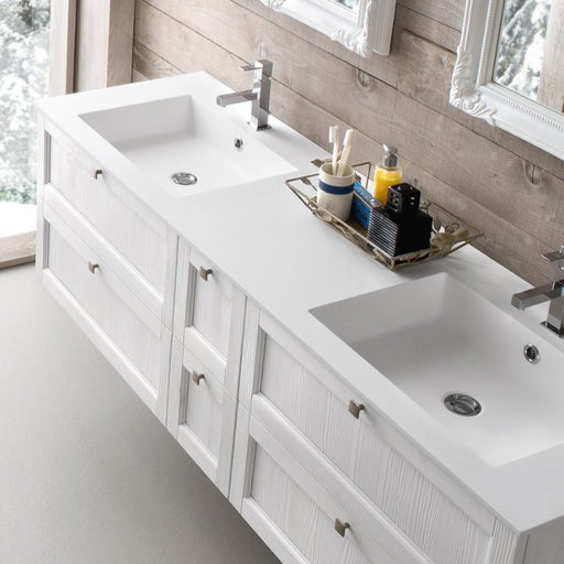 COMPOSIZIONE MOBILE BAGNO RICORDI, DIAMANTE DI COMPAB, CON DOPPIO LAVABO, STRUTTURA COLORE LEGNO BIANCO E TOP IN TEKOR