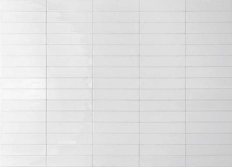 Dettaglio piastrella per rivestimento in gres porcellanato effetto mattoncino lucido 6x25 cm della collezione Mojave, colore White di Ceramica Rondine